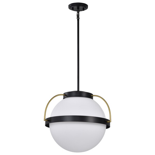 Nuvo Lakeshore 1-Light Medium Pendant Matte Black & Natural Brass White Opal Glass 60/7774 - main